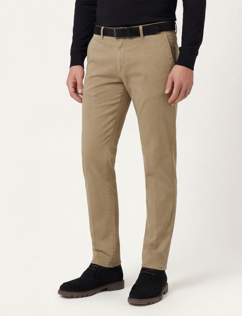 Brax chino beige effen katoen SILVIO bruine knoop