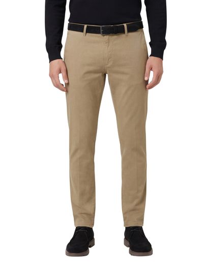 Brax Brax katoenen broek beige effen SILVIO bruine knoop