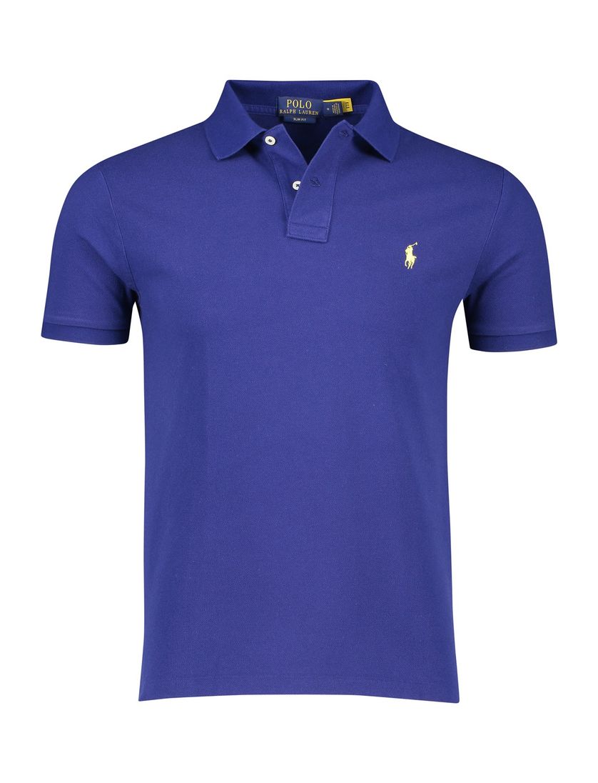 2 knoops Polo Ralph Lauren polo slim fit blauw effen katoen