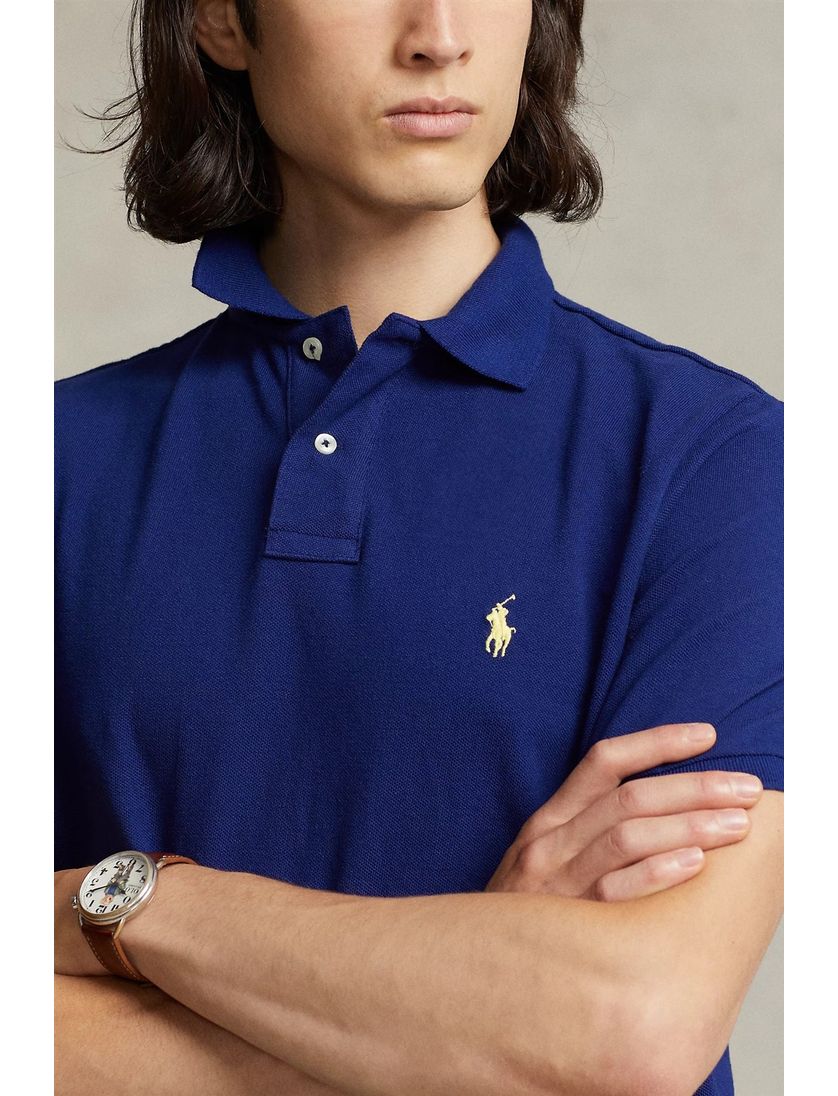 2 knoops Polo Ralph Lauren polo slim fit blauw effen katoen