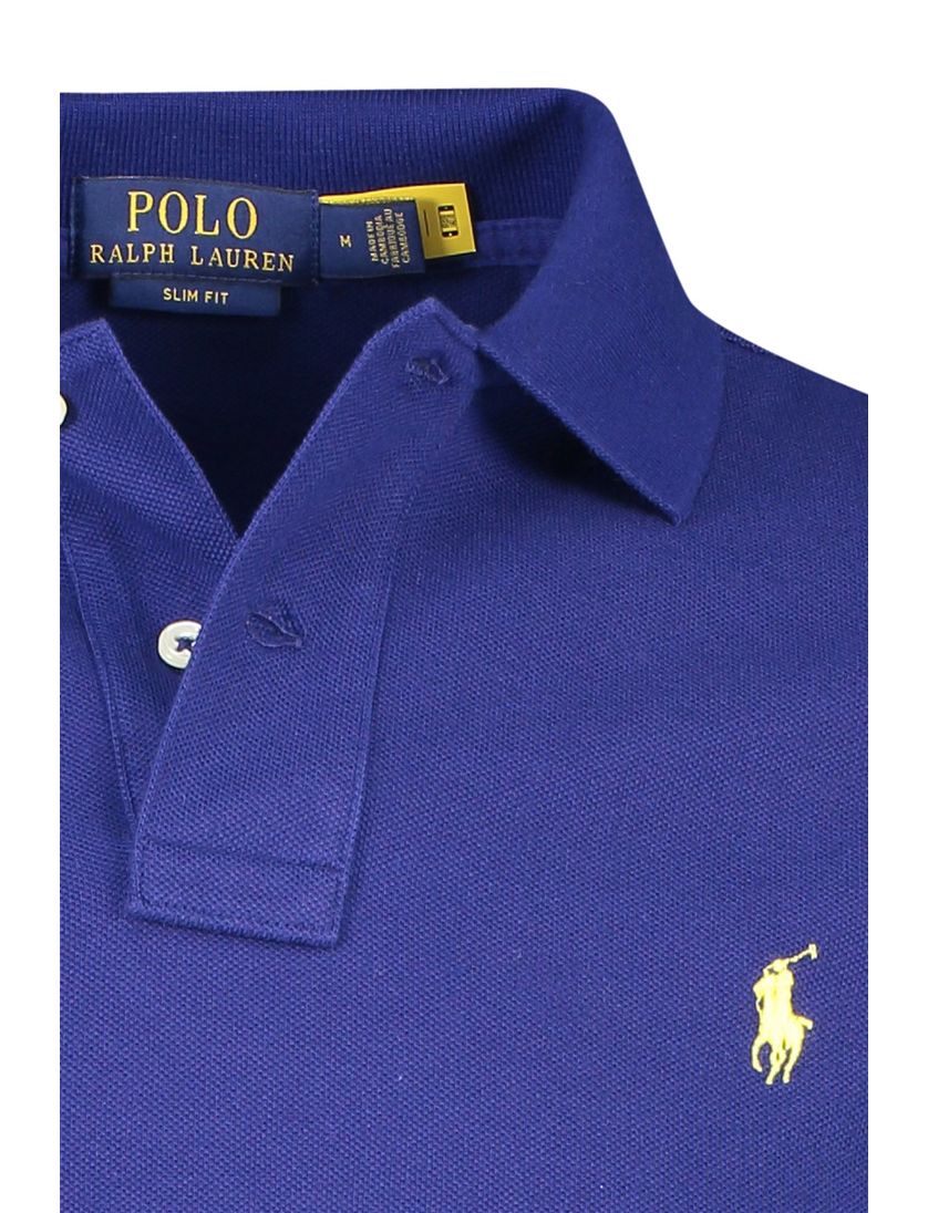 2 knoops Polo Ralph Lauren polo slim fit blauw effen katoen