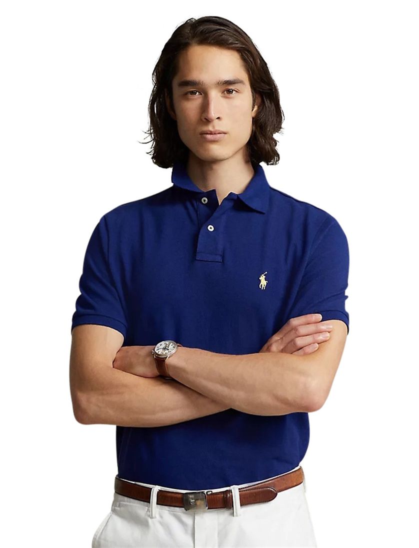 2 knoops Polo Ralph Lauren polo slim fit blauw effen katoen