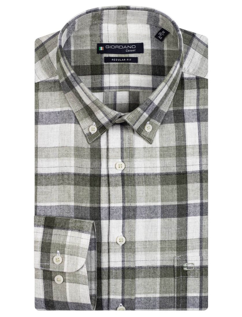 Giordano casual overhemd wijde fit groen geruit katoen button-down boord