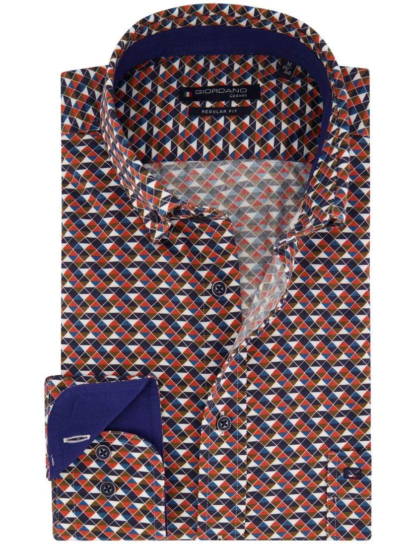 Giordano wijde fit casual overhemd rood geprint katoen