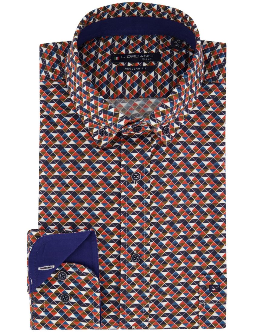 Giordano wijde fit casual overhemd rood geprint katoen