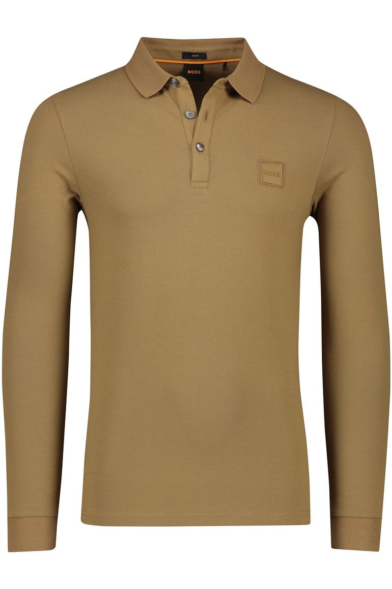 Hugo Boss polo Passerby slim fit bruin effen katoen zilveren knopen
