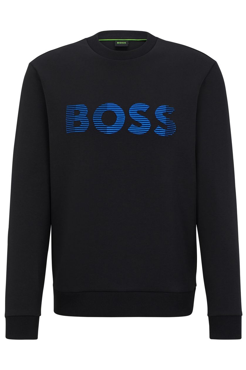 Hugo Boss sweater ronde hals zwart met print katoen