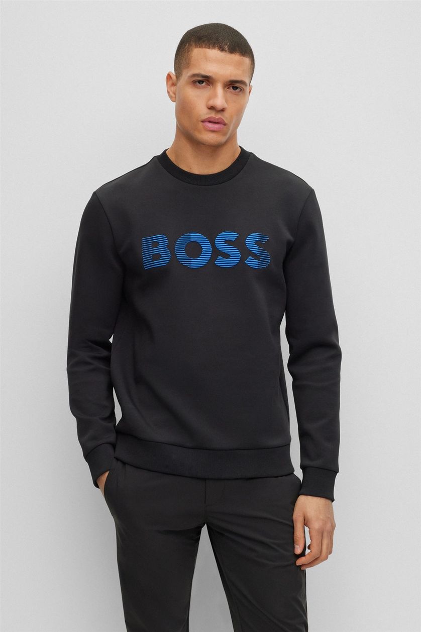 Hugo Boss sweater ronde hals zwart met print katoen