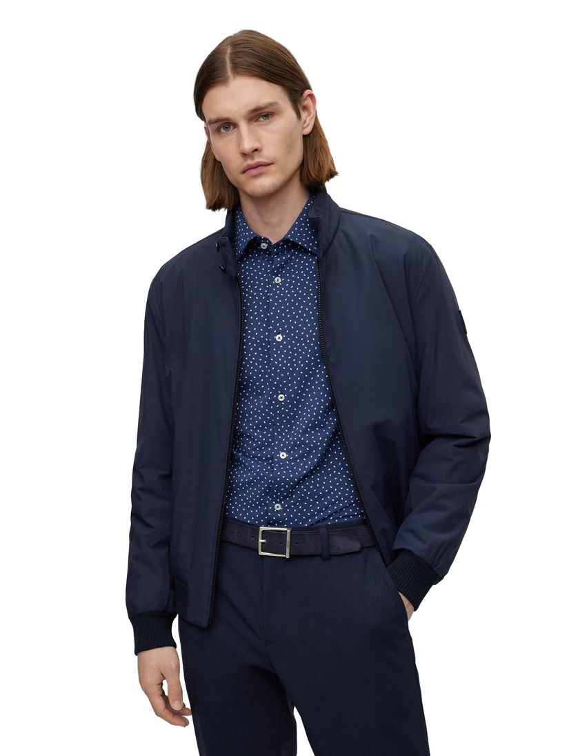 Hugo Boss Black tussenjas donkerblauw effen rits + knoop normale fit