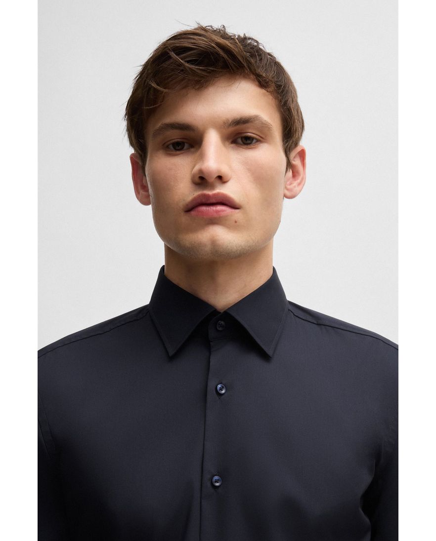 Hugo Boss H-HANK overhemd slim fit donkerblauw effen katoen