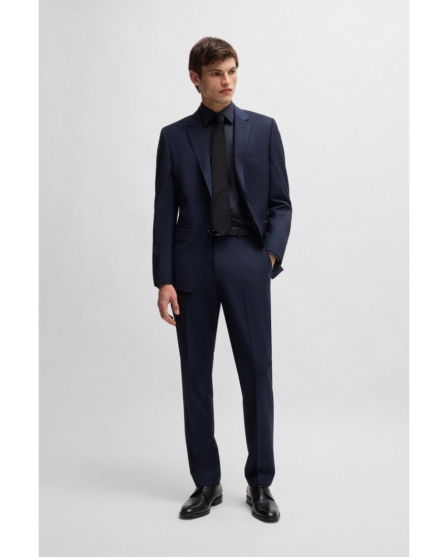 Hugo Boss H-HANK overhemd slim fit donkerblauw effen katoen