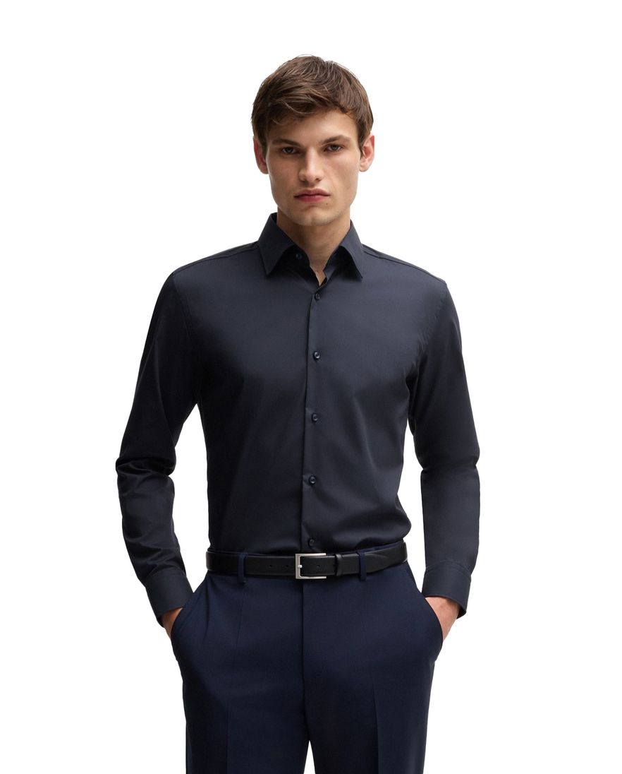 Hugo Boss H-HANK overhemd slim fit donkerblauw effen katoen