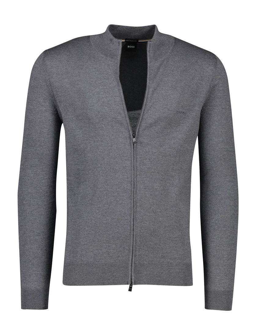 Hugo Boss vest Balonso opstaande kraag fris grijs rits effen wol