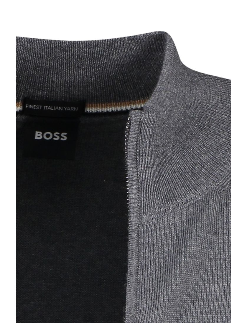 Hugo Boss vest Balonso opstaande kraag fris grijs rits effen wol