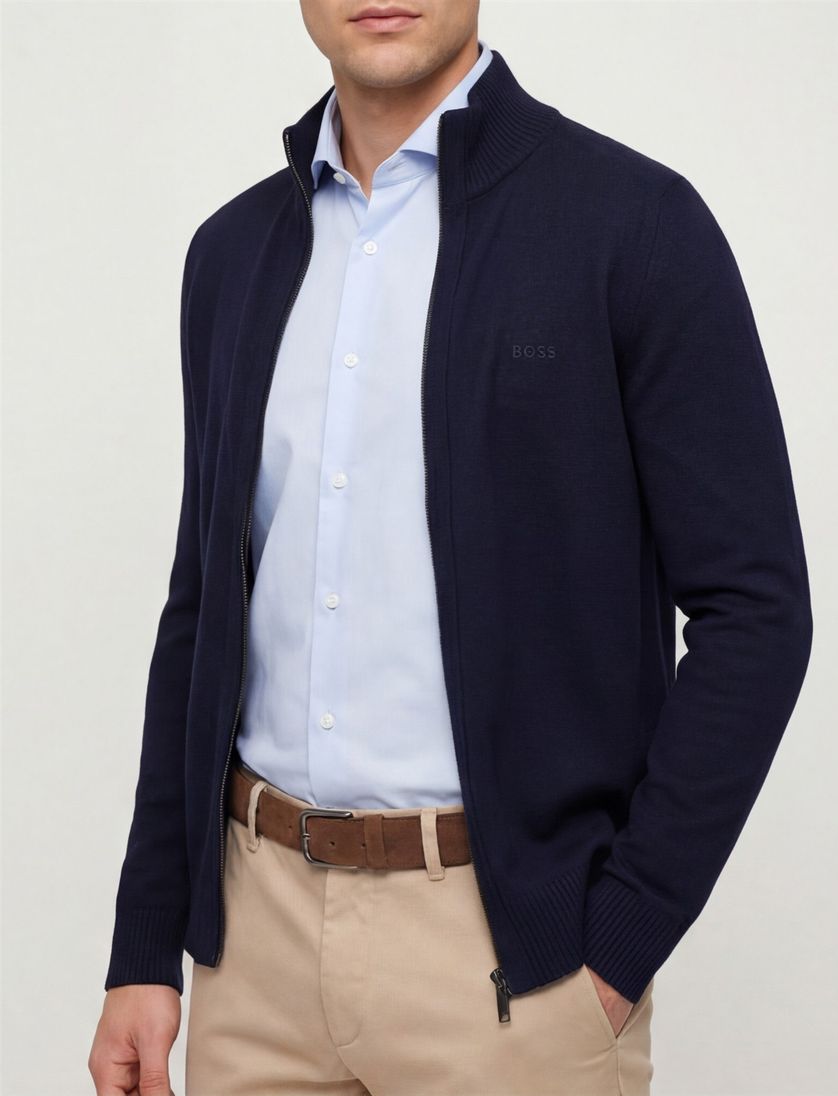 Hugo Boss vest navy opstaande kraag merinowol