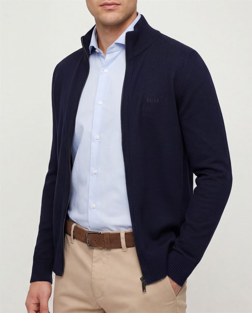 Hugo Boss vest navy opstaande kraag merinowol