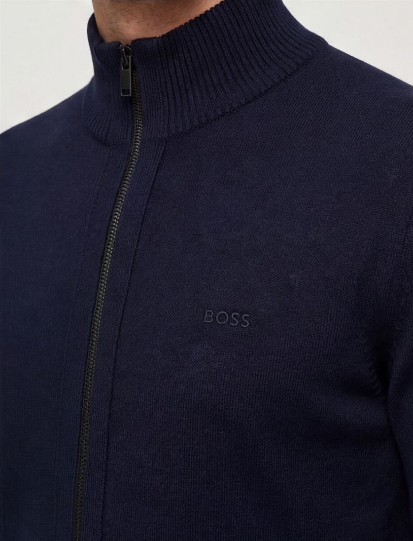 Hugo Boss vest navy opstaande kraag merinowol