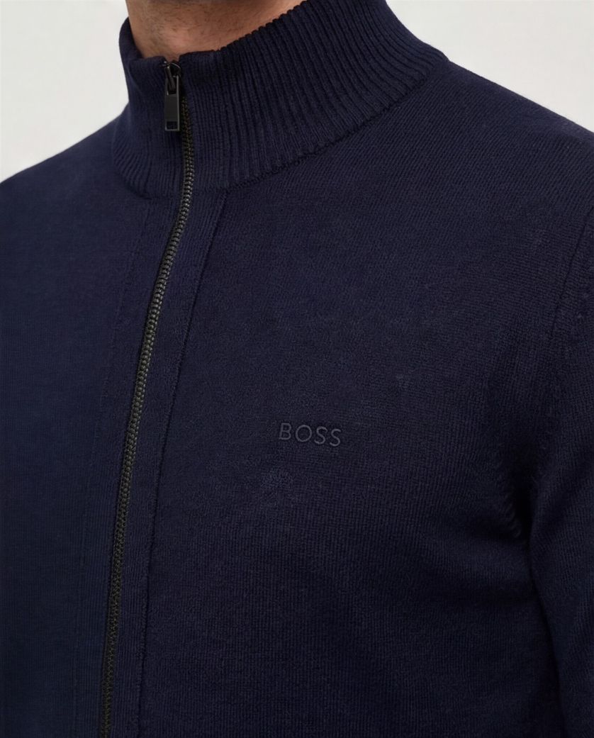 Hugo Boss vest navy opstaande kraag merinowol