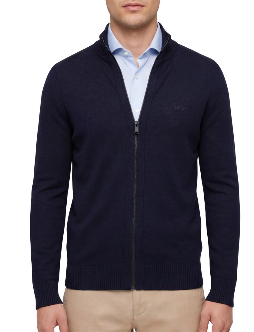 Hugo Boss vest navy opstaande kraag merinowol