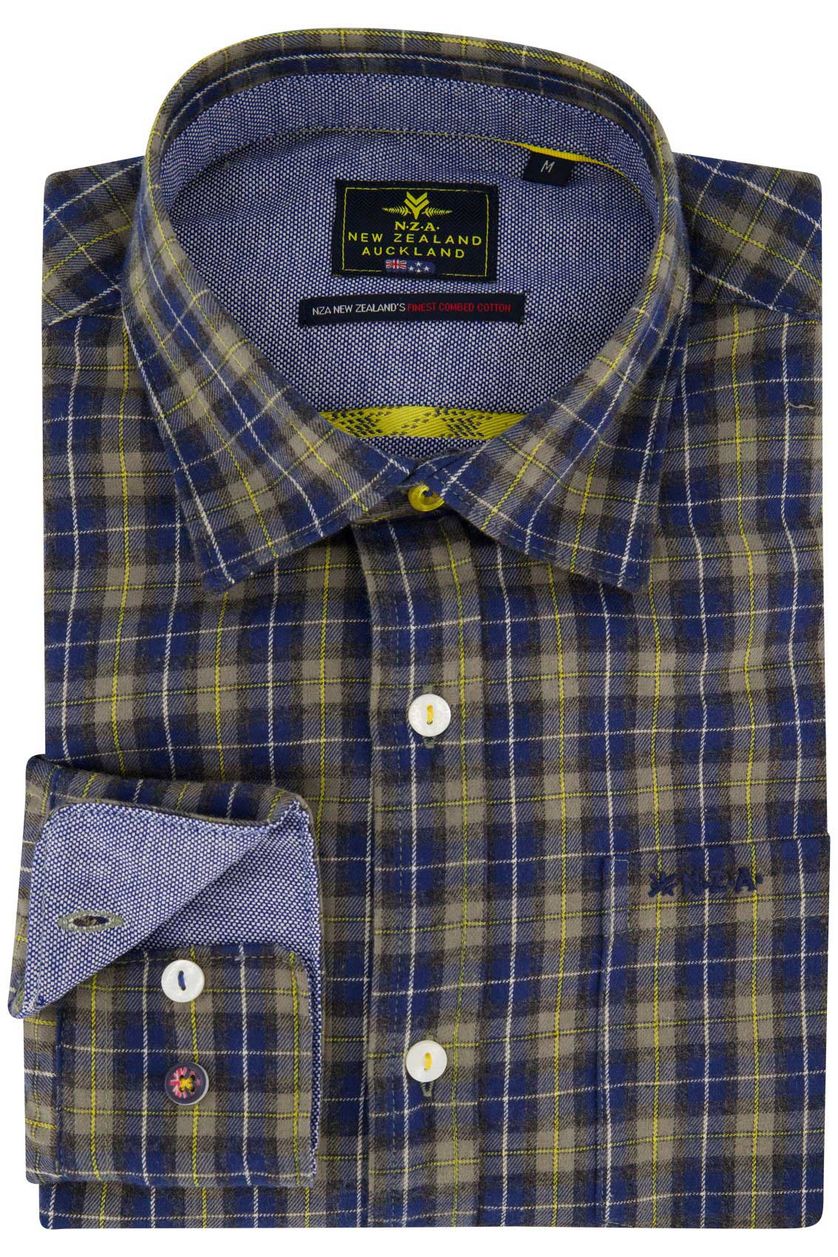 NZA Hampden overhemd normale fit donkerblauw geruit katoen
