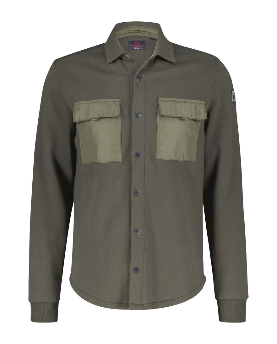 Overshirt New Zealand Otakou legergroen effen katoen