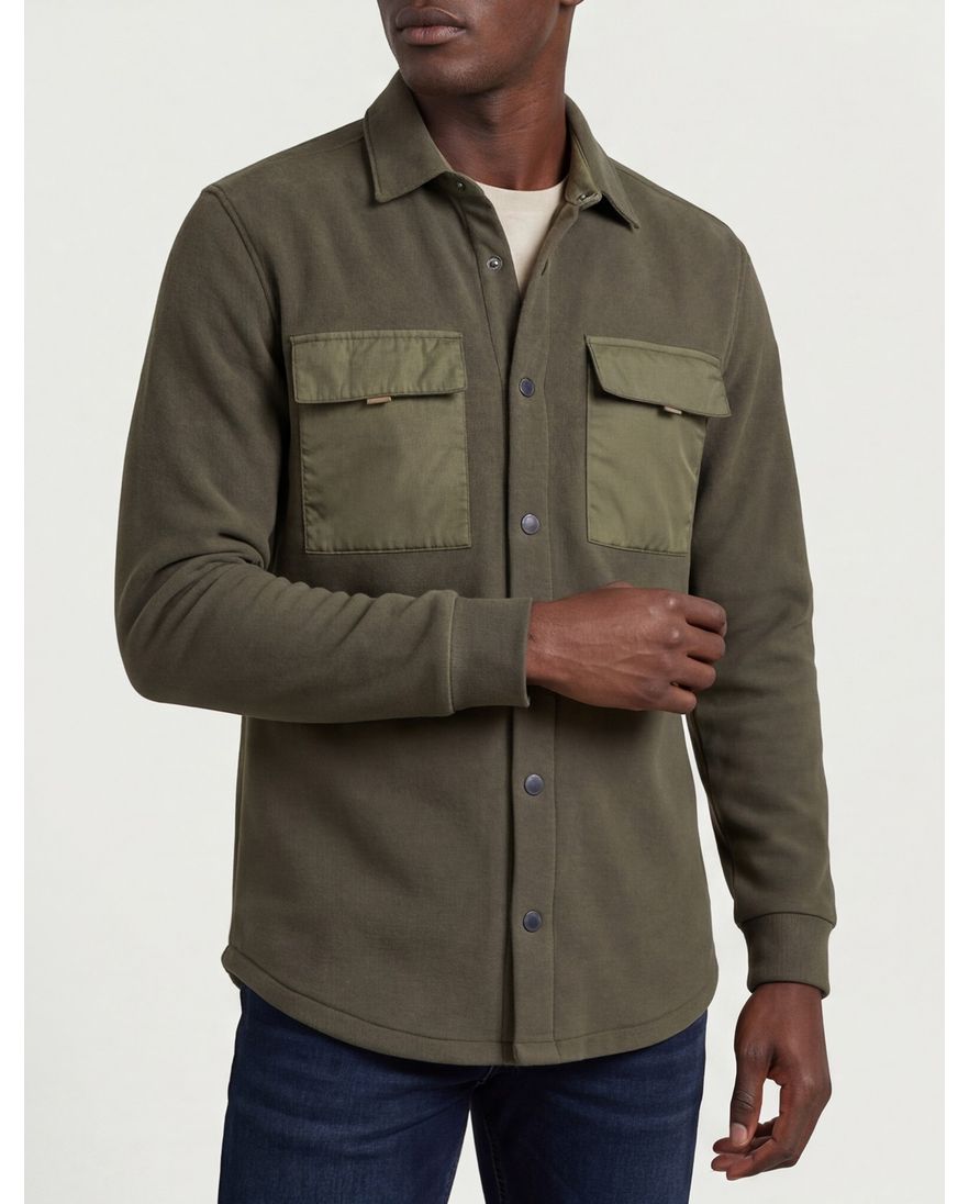 Overshirt New Zealand Otakou legergroen effen katoen