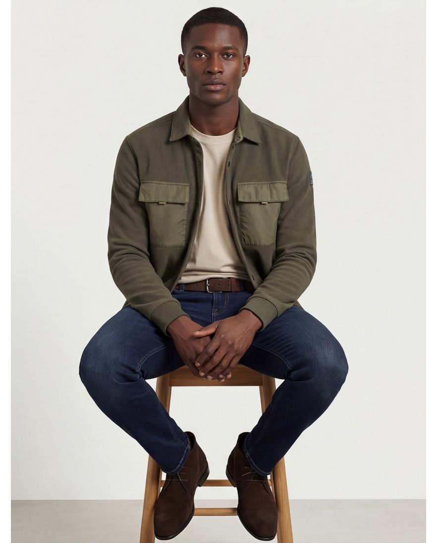 Overshirt New Zealand Otakou legergroen effen katoen