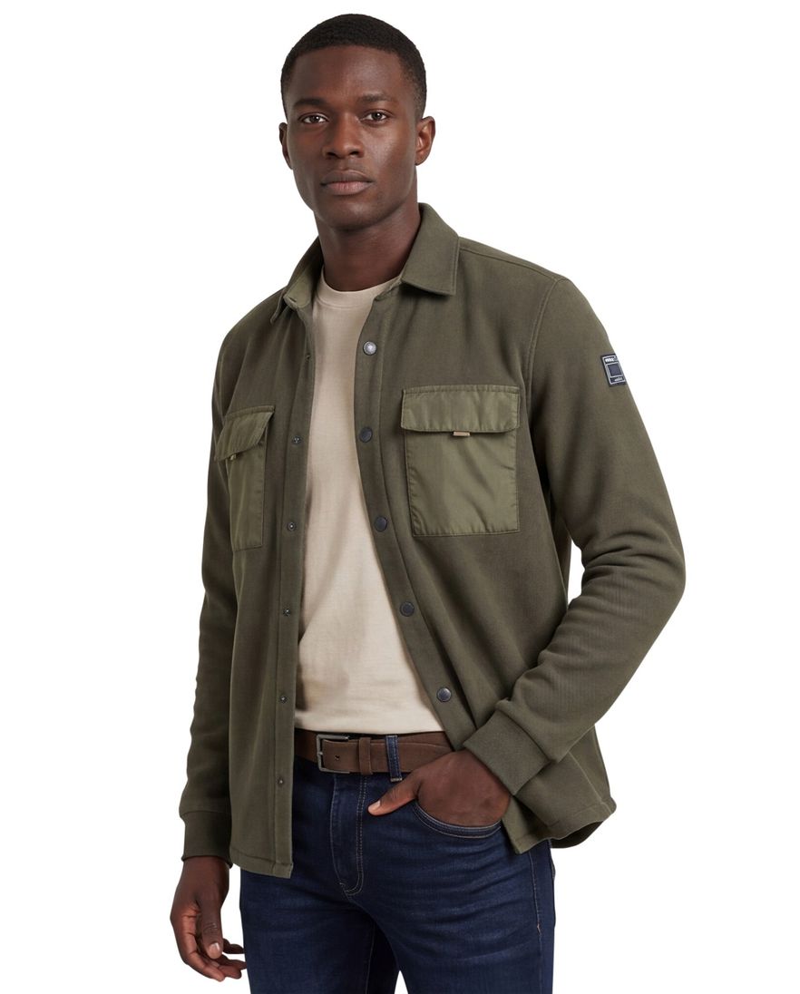 Overshirt New Zealand Otakou legergroen effen katoen