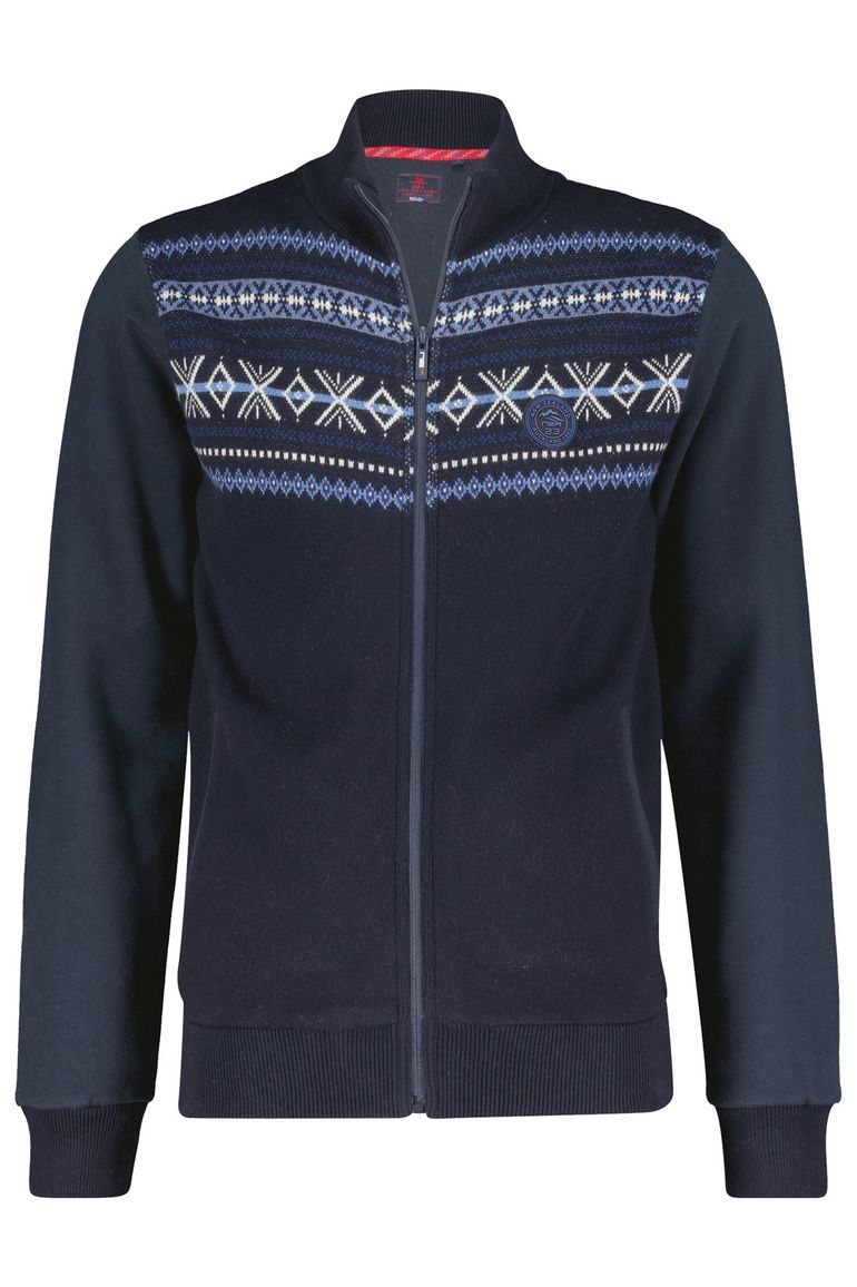 New Zealand vest Ngamotu opstaande kraag navy rits geprint katoen