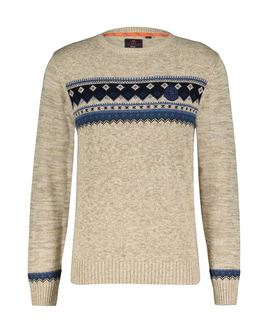 New Zealand Ngatotara trui ronde hals beige met print