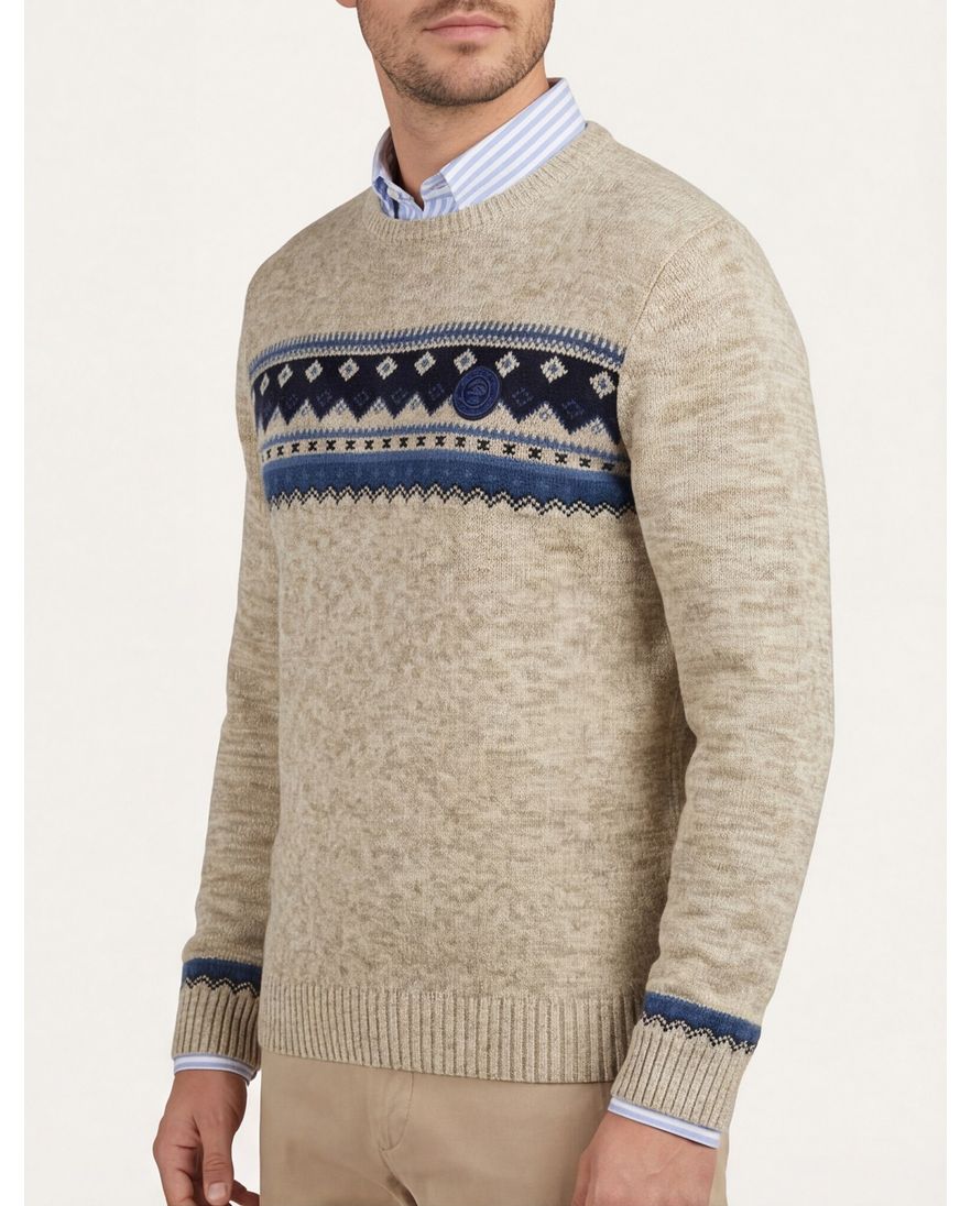 New Zealand Ngatotara trui ronde hals beige met print