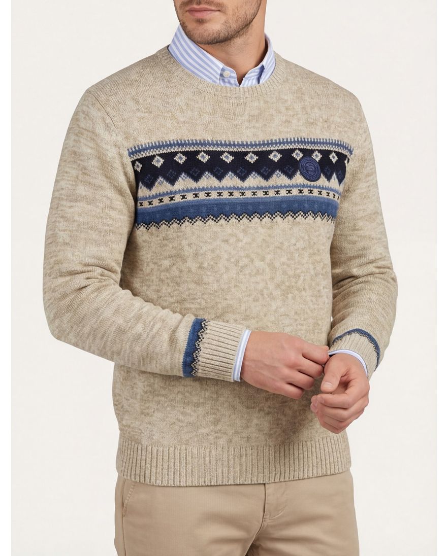 New Zealand Ngatotara trui ronde hals beige met print