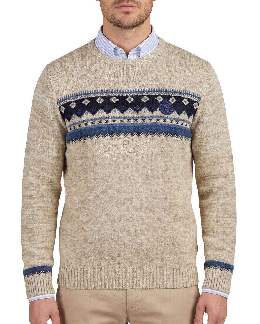 New Zealand Ngatotara trui ronde hals beige met print