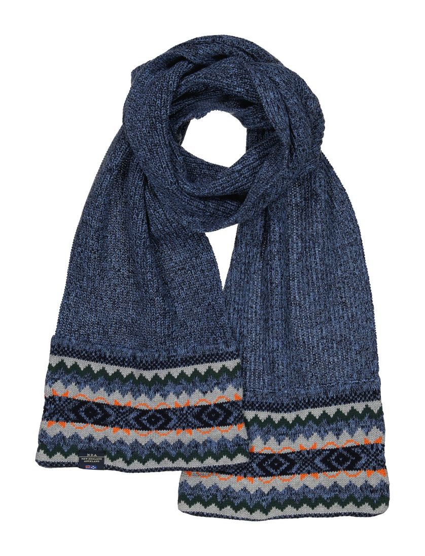 Sjaal New Zealand White stone blauw geprint