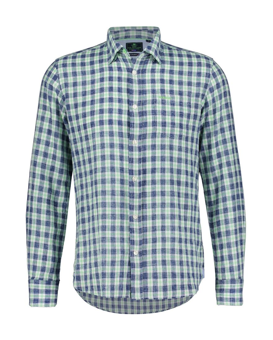 New Zealand Lugatte polo normale fit blauw geruit linnen