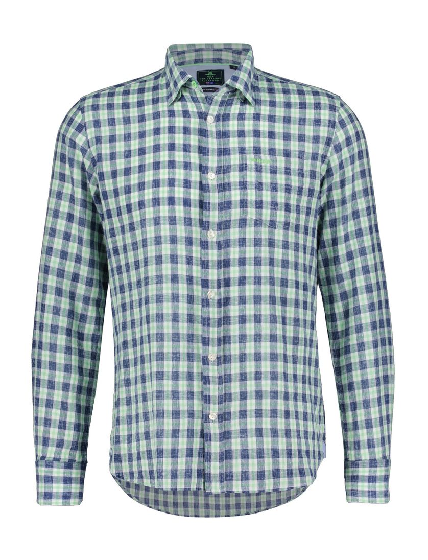 New Zealand polo normale fit blauw met ruiten linnen