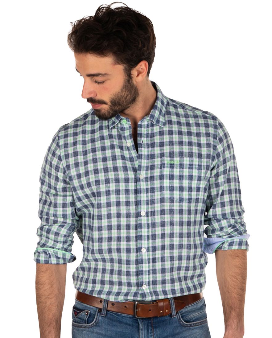 New Zealand Lugatte polo normale fit blauw geruit linnen