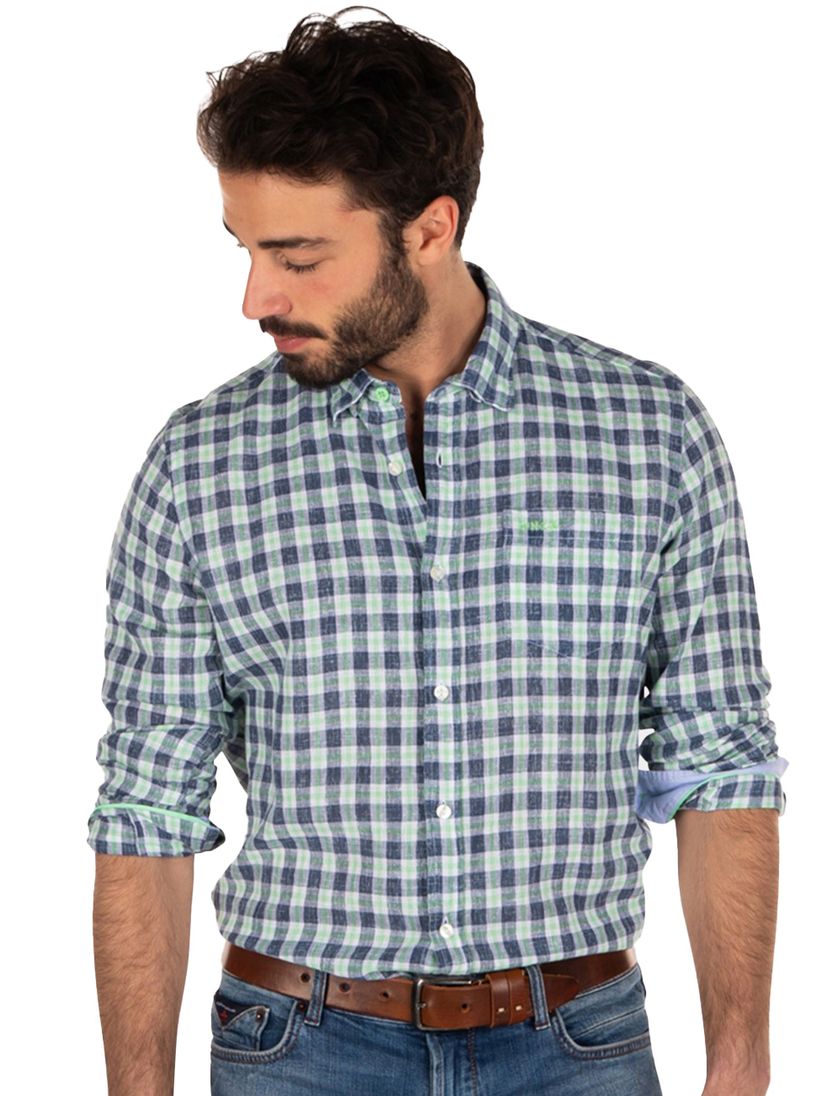 New Zealand polo normale fit blauw met ruiten linnen