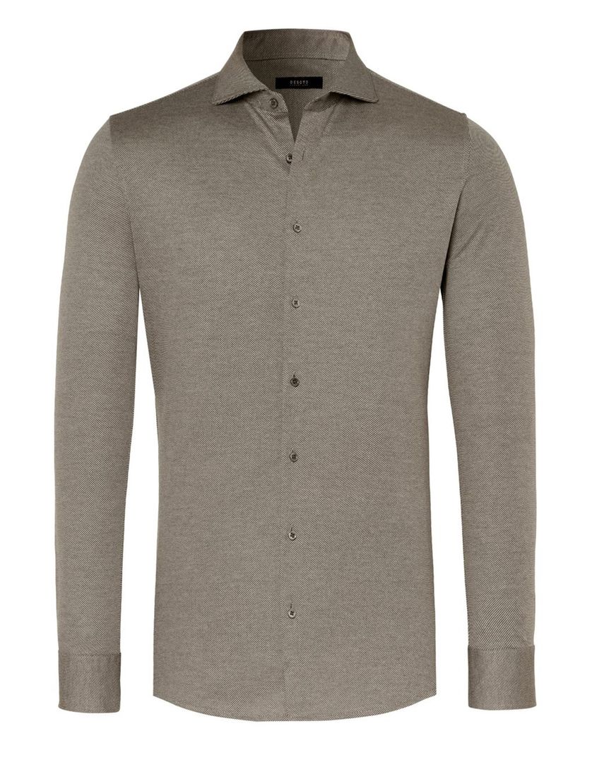 Zakelijk Desoto overhemd slit fit beige effen katoen