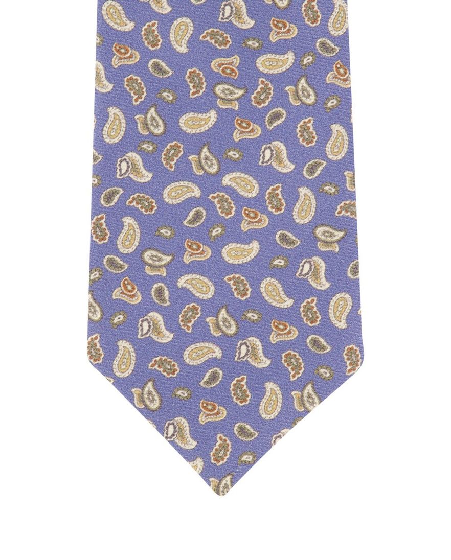 blauwe Profuomo stropdas beige paisley print