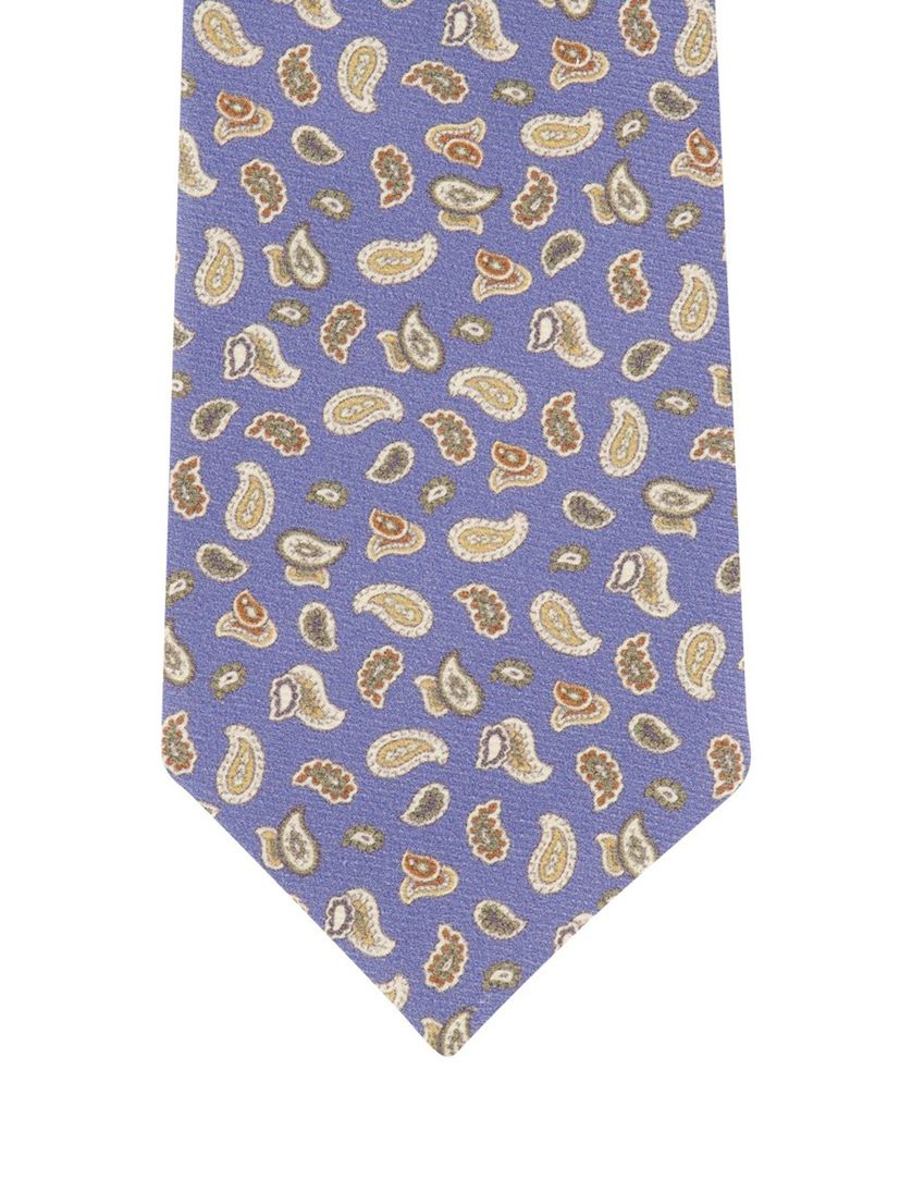 Profuomo blauwe stropdas beige print paisley