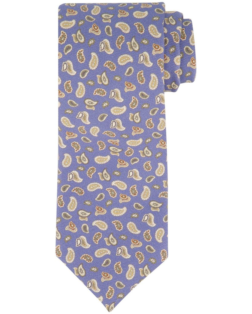 blauwe Profuomo stropdas beige paisley print