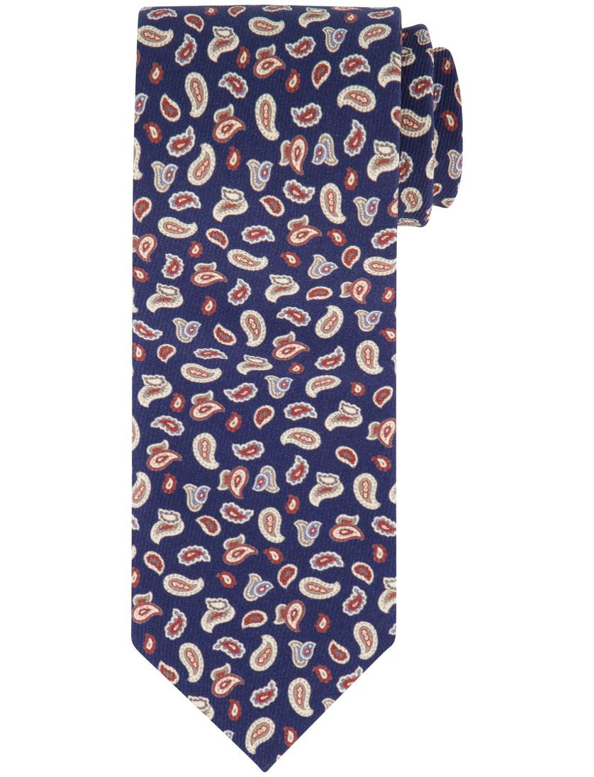 Profuomo blauwe stropdas rode print