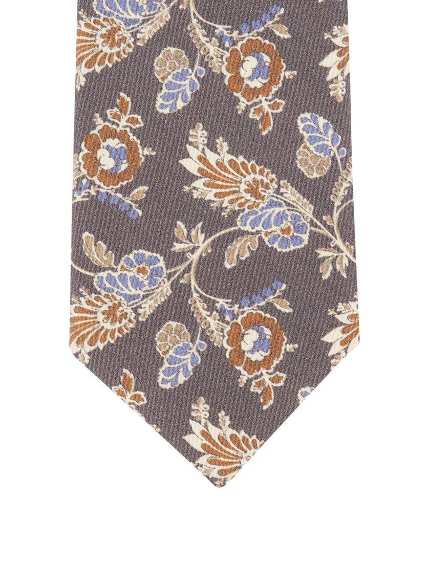 beige geprinte Profuomo stropdas grijs
