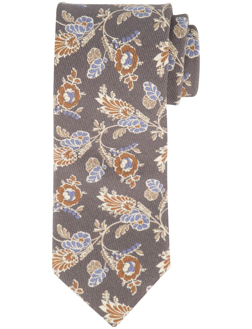 beige geprinte Profuomo stropdas grijs