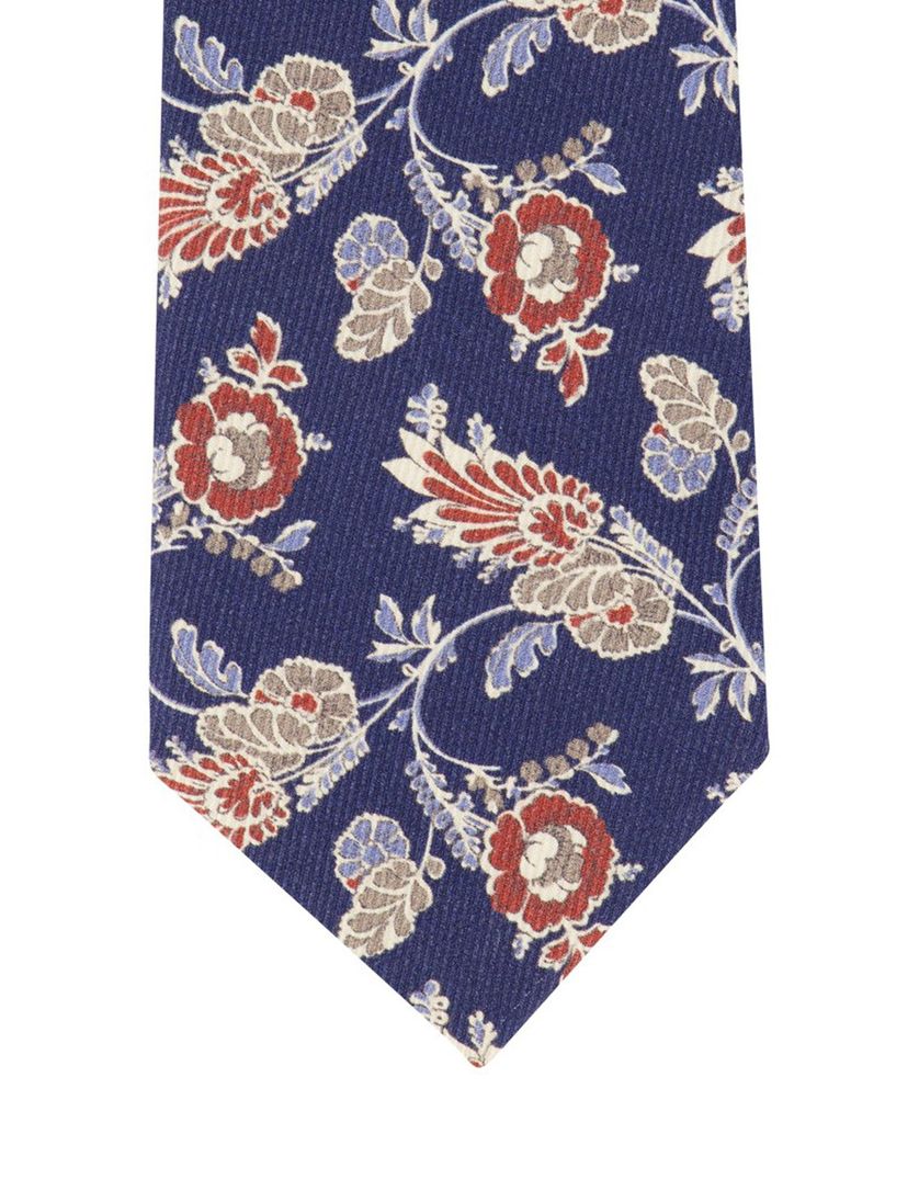 Profuomo donkerblauwe stropdas bruin geprint