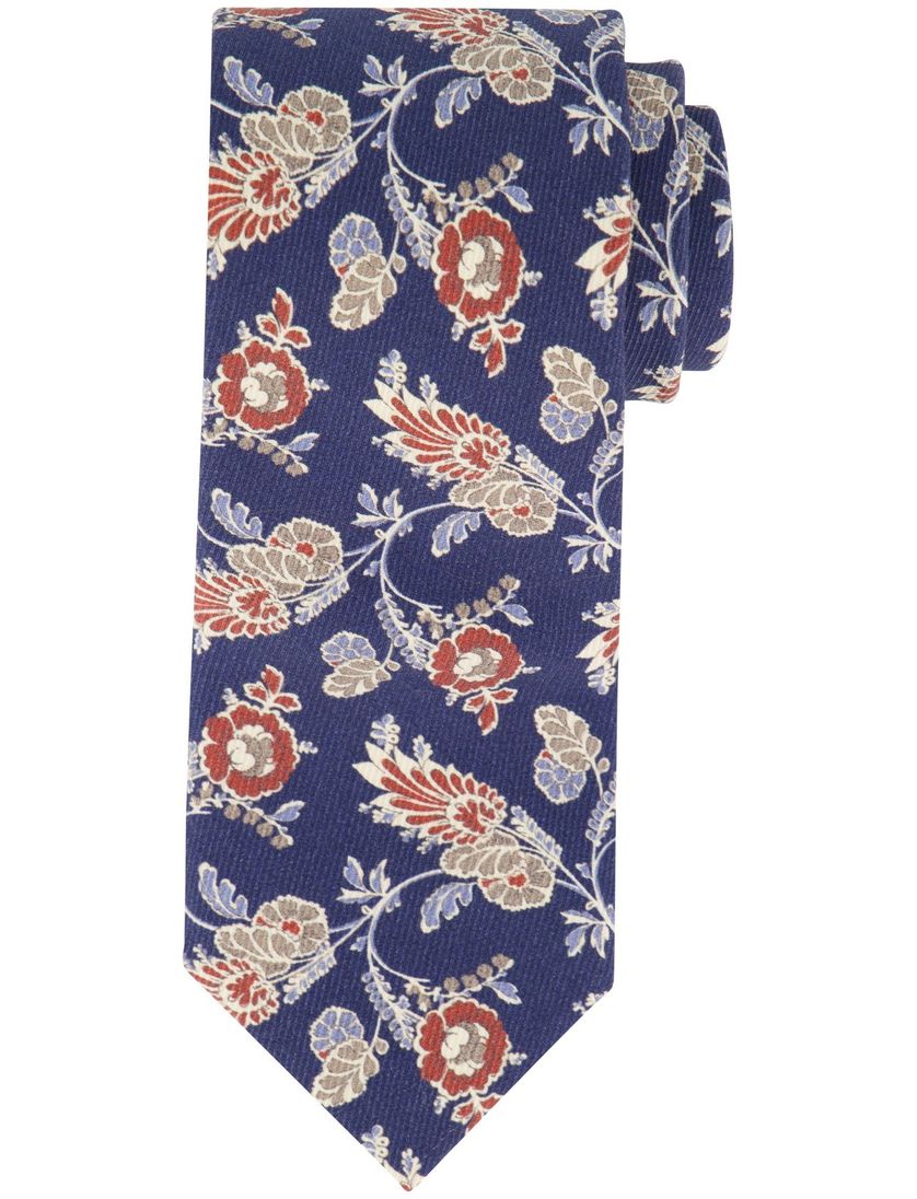 Profuomo donkerblauwe stropdas bruin geprint