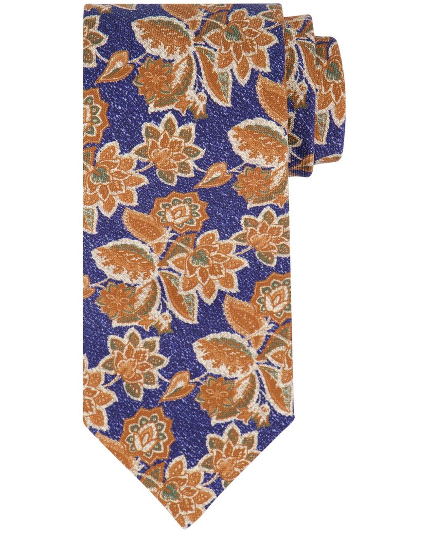 blauwe Profuomo stropdas bruin geprint