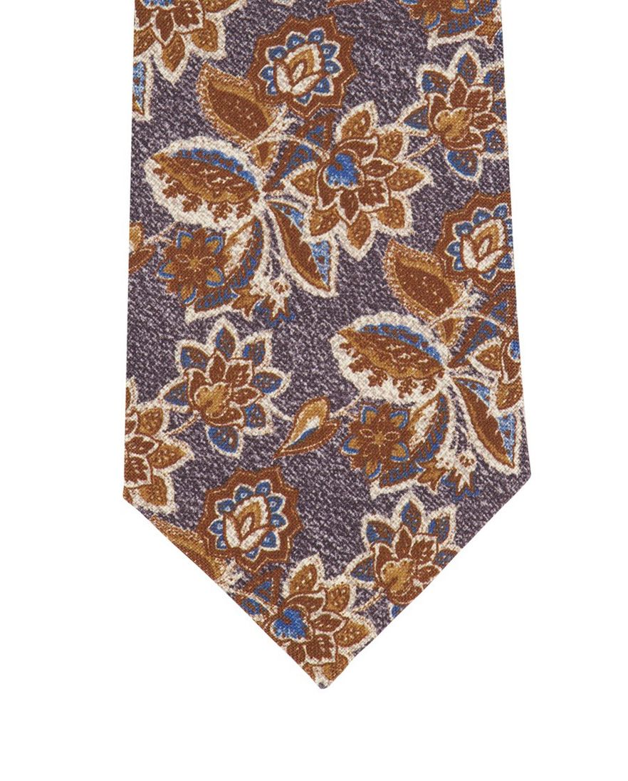 Profuomo stropdas bruin geprint bloemen