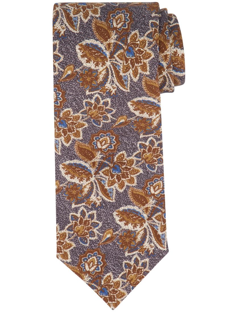 Profuomo stropdas bruin bloemen print